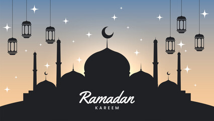 Ramadan Kareem with mosque design for greetings card, poster and banner. © AdityasStd