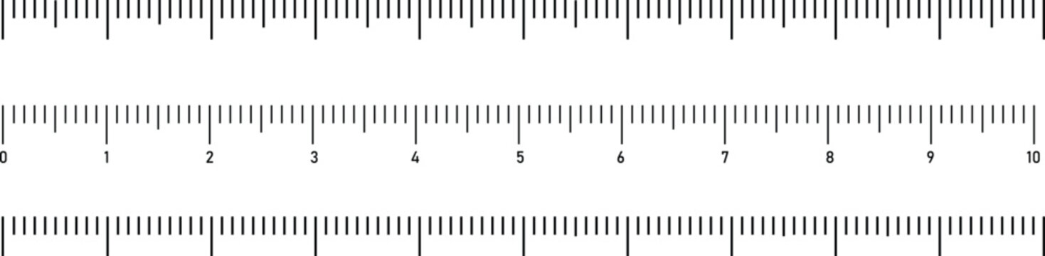 Three precise black and white ruler scales showing metric measurements clearly marked for accuracy