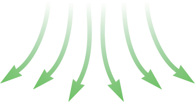 Five sweeping green gradient arrows illustrate a dynamic convergence or downward flow concept
