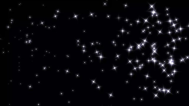 White glittering stardust trail sparkling particles stars. magic glitter sparkle trail video transition, glowing white light sparks and particles flare on black screen background. 4k animation
