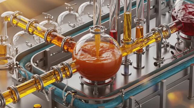 Industrial Chemical Production in Pharmaceutical or Food Factory, Liquid Transfer Process