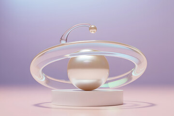 Abstract Pearl and Glass Sculpture on a Pedestal with Soft Lighting