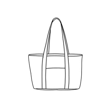 A simple line drawing of a tote bag with zippers and handles, a tote bag for travel, showcasing a clean and modern design suitable for various applications.