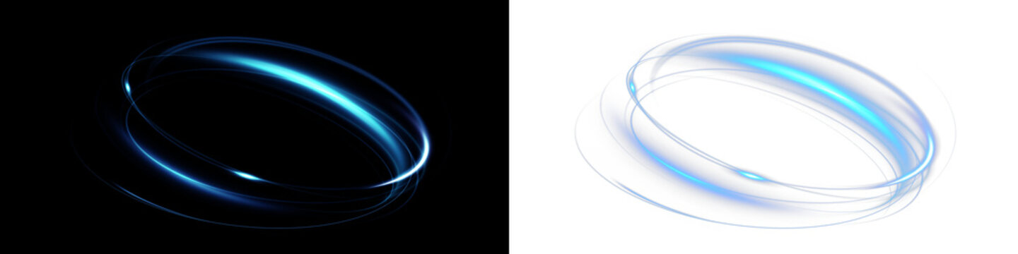 Blue Neon Ring Glow Effect &ndash; Abstract Light Speed Lines, Glowing Circular Frame and Futuristic Motion Ellipse