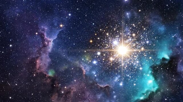 Cosmic tapestry a vibrant nebula cradles a dazzling cluster of stars, set against a backdrop of countless pinpricks