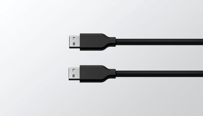 Two black USB cables, USB Type-C connector, small oval shape, matte black finish with rounded edges