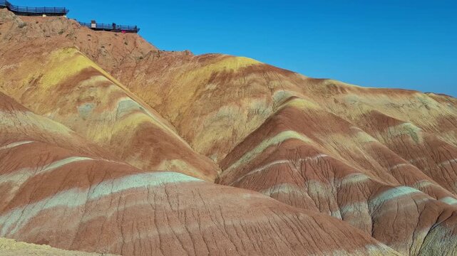 Colorful Landscape Of Rainbow Mountains In Zhangye Danxia National Geopark, Gansu, China - Panning Shot