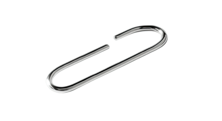 Shiny, metallic clip lying diagonally on a black background, hook-like shape