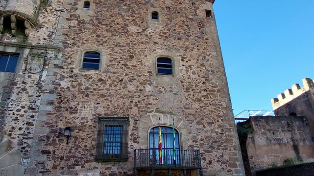 Fortified feudal building. Palace of the General. Old fortified house from the Middle Ages. 15th century. C&aacute;ceres. Spain.
