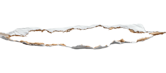 Torn paper with visible layers, jagged edges, centered on a black background