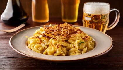 Deftige Kasespatzle Mit Rostzwiebeln Und Bier Im Wirtshaus