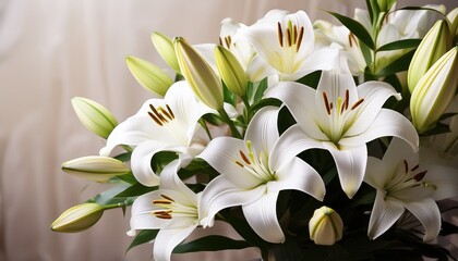 Elegant White Lilies Arranged In A Lush Bouquet Peaceful Bright