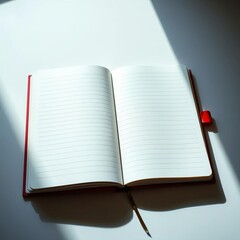 A vibrant, pristine notebook lies open, revealing its unblemished, ruled pages, kissed by a soft, diffused glow,  inspiration,  stationery