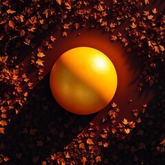 Golden orb rests in a russet sea, autumn's melancholic embrace,  seasonal,  vibrant