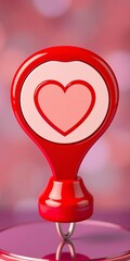 Heart icon on a red pin, symbolizing love and notifications on a social media platform,  icon,  media