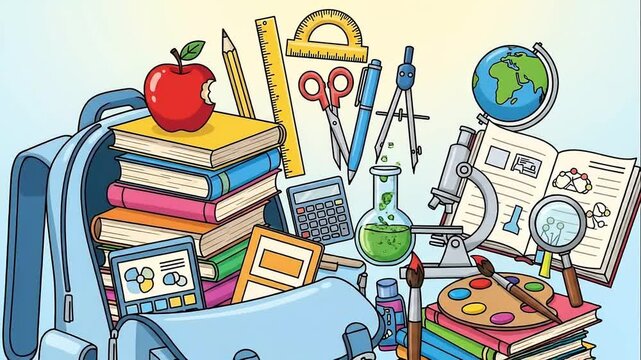 Back to School Supplies Education and Learning Elements Cartoon Illustration