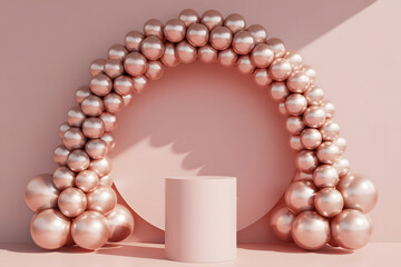 Rose Gold Balloon Arch and Pedestal Display for Celebrations