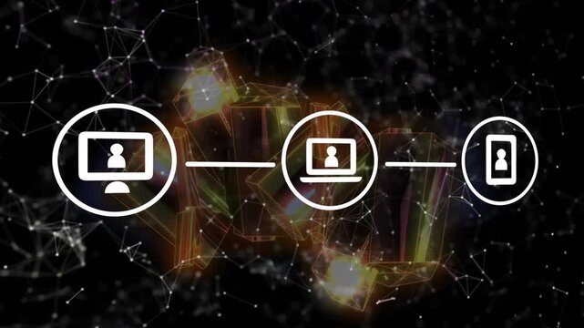 Animation of media icons over crystals