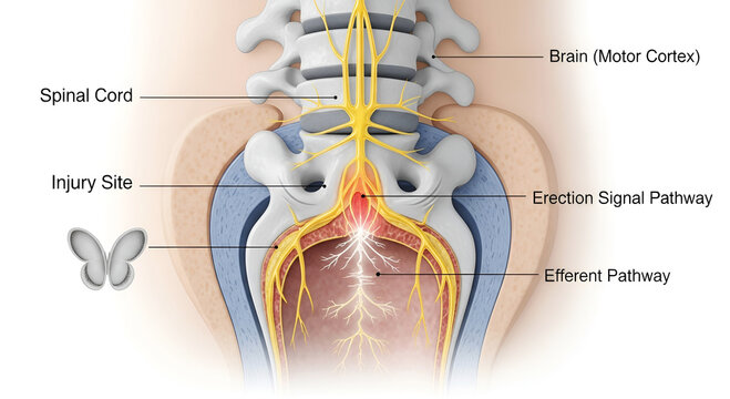 Venogenic ED Anatomy Lumbar Spine Nervous System Injury Site and Pathways Illustration