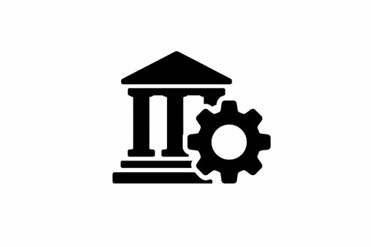 Government operations and institutional settings icon with a gear symbolizing management isolated on transparent background, isolated on white background, Vector