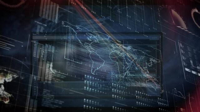 Animation of scopes scanning and data processing over world map