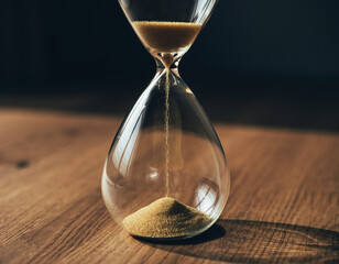 Modern hourglass with sand on office desk