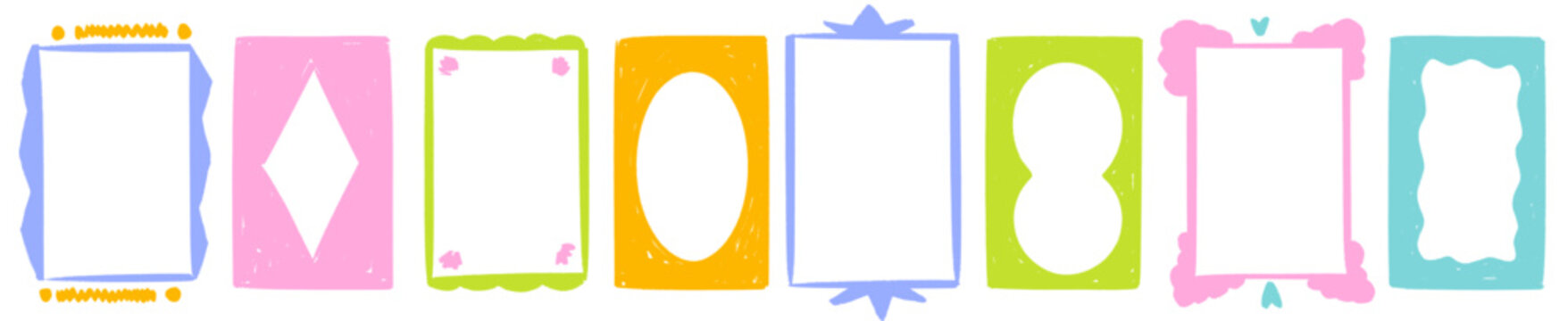 Whimsical kindergarten frame made with crayon strokes, square border, chalk texture, child doodle vibe, cute box design. Lovely kindergarten crayon frame square.