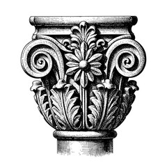 Detailed capital of a classical column with floral ornamentation  
