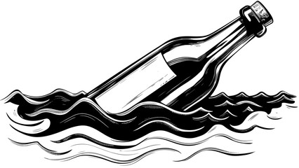 Message in a bottle floating on water with gentle waves  