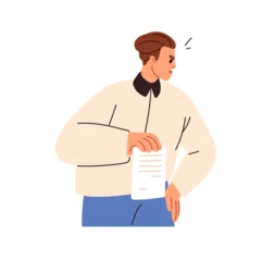 Fotobehang Onderzeeër Angry man employee holding business paper document with bad news, negative information, complaint. Irritated annoyed office worker in anger. Flat vector illustration isolated on white background  © Good Studio