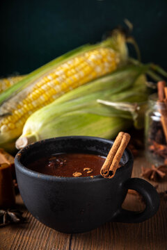 Mexican Champurrado, atole de cacao drink