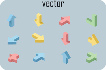 Collection of colorful 3d arrow icons on gray background