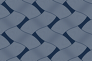 Traditional lacing wicker seamless pattern, vector weaving geometric repeat abstract background, interlacing rattan knitting tiling wallpaper.