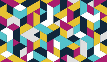 Cubes abstract architecture background, construction seamless pattern with 3D blocks, geometric linear polygon wallpaper, isometric cubic tiling pattern.