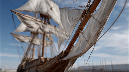 Obraz premium Photograph of a traditional 18th-century sailing ship.