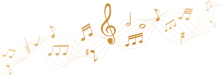 Fotobehang Onderzeeër Abstract gold music notes and clef on wavy pentagram lines for musical stave composition and creative sound design  © agrus