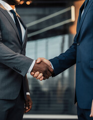 Diverse business people shaking hands close up