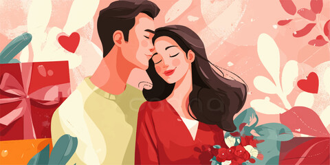 Fototapeta premium Valentine's day themed illustration for 14th feb 2026