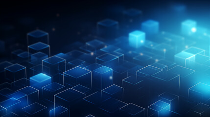 Obraz premium Abstract futuristic technology background with glowing blue geometric network, data flow and artificial intelligence concept
