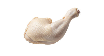 Obraz premium Raw chicken leg quarter piece sits isolated against a clean white studio.