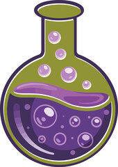 Bubbling Purple Potion in Round Flask with Cork Stopper, Vector