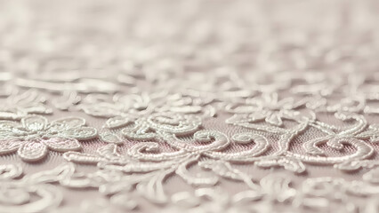 Close Up Shot of Exquisite White Lace Fabric with Floral Pattern on a Light Background Soft Lighting Elegant Delicate Texture Detailed Embroidery