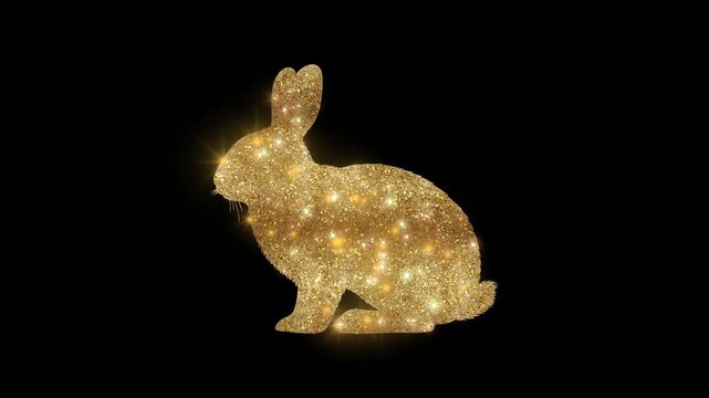 Luxury Sitting Rabbit with golden glitter, alpha channel
