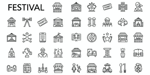 Festival icons set with stalls, tickets, stages, and entertainment elements event celebration © Mst Anjuara