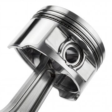 Aluminum engine piston and connecting rod isolated on white.