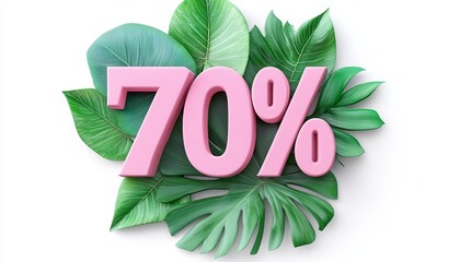 Pastel Sale Banner with Lush Greenery and Pink Tones Highlighting Seventy Percent Discount Offer