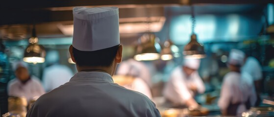 Chef in Professional Kitchen Overseeing Culinary Team Work