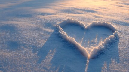 Heart shaped snow impression in winter landscape