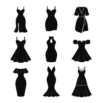 Nine Black Women's Dress Silhouettes Fashion Collection