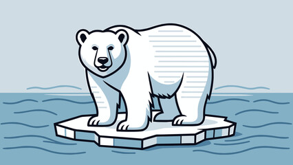 Stylized Polar Bear on an Ice Floe in Arctic Waters Illustration